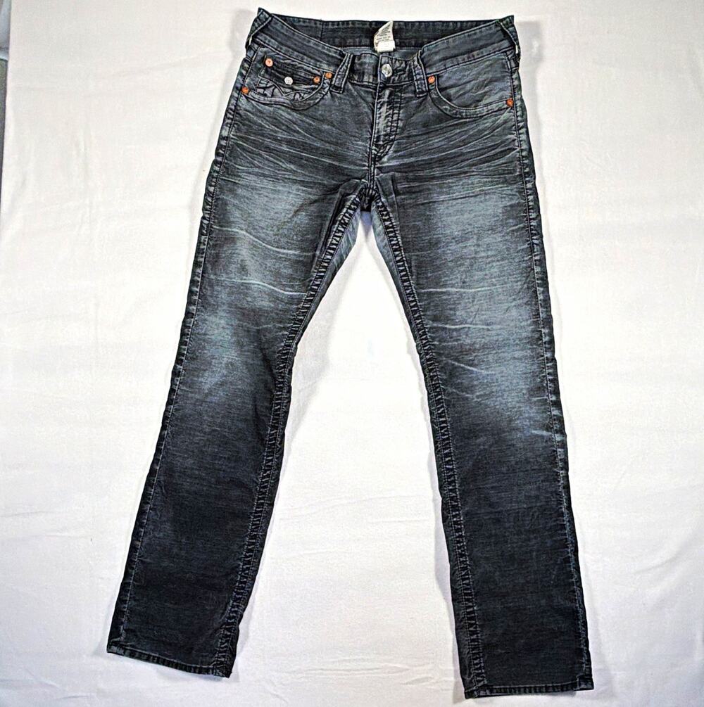 True Religion Men's Gray Charcoal Wash Straight Leg Jeans Regular Fit Size 32